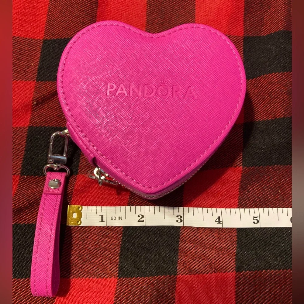 PANDORA HEART SHAPED JEWELRY BOX STORAGE TRAVEL CASE PINK REMOVABLE POUCH NIB - Picture 7 of 11